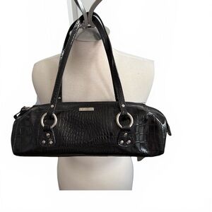 Polo by Ralph Lauren Black Croc-Embossed Barrel Shoulder Bag